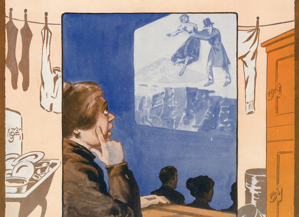 illustration of a woman watching a movie